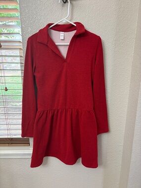 Red Long-Sleeve Collared Peplum Dress